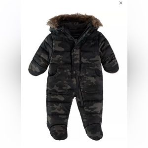 Baby Boys Camo Print Pram Faux Fur Hooded Snowsuit